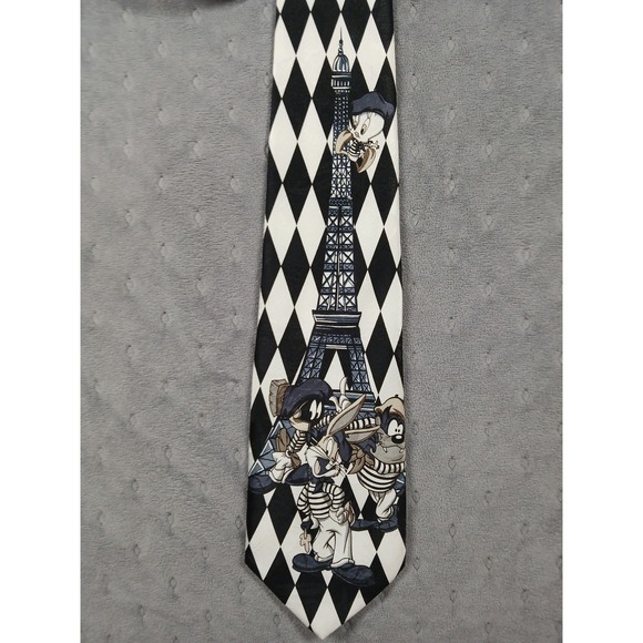 Warner Bros. Other - Vintage 90s Looney Tunes Paris Eiffel Tower Harlequin Tie Bugs Bunny Tweety Tas